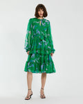 Women's Green Midi Dress - Green Floral Ruffle