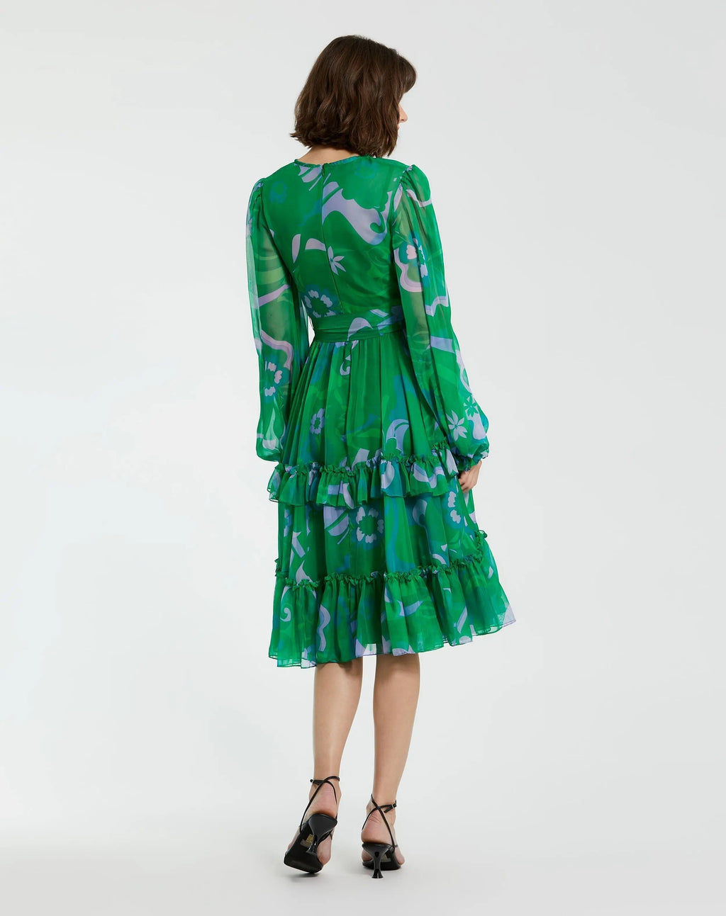 Women's Green Midi Dress - Green Floral Ruffle