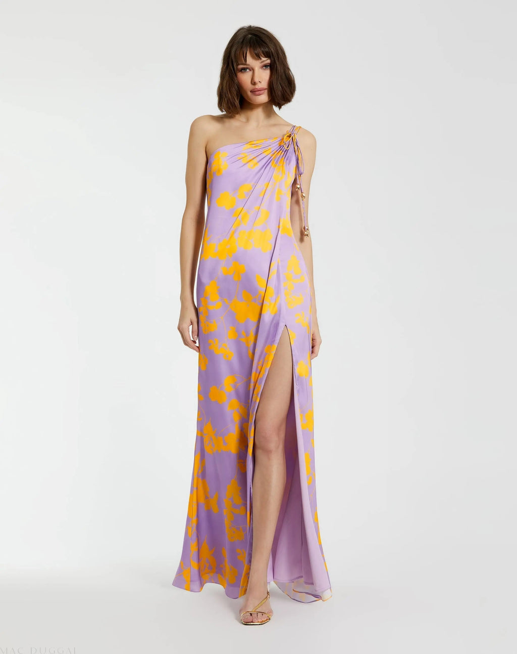 Women's Purple Maxi Dress Floral One Shoulder