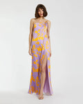 Women's Purple Maxi Dress Floral One Shoulder