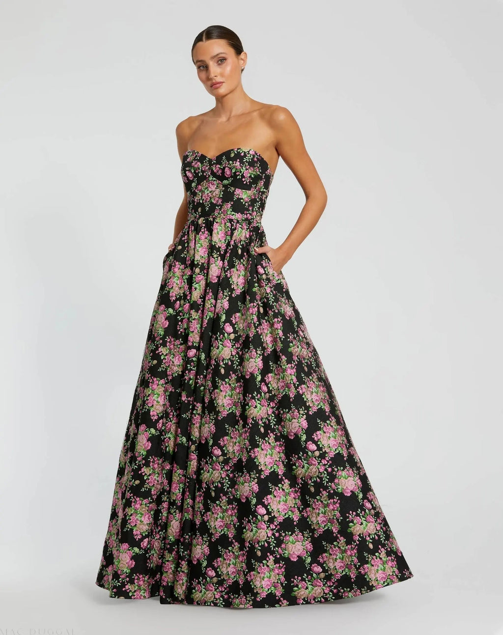 Women's Black Dress Floral Strapless - Black