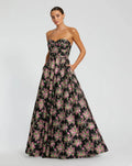 Women's Black Dress Floral Strapless - Black