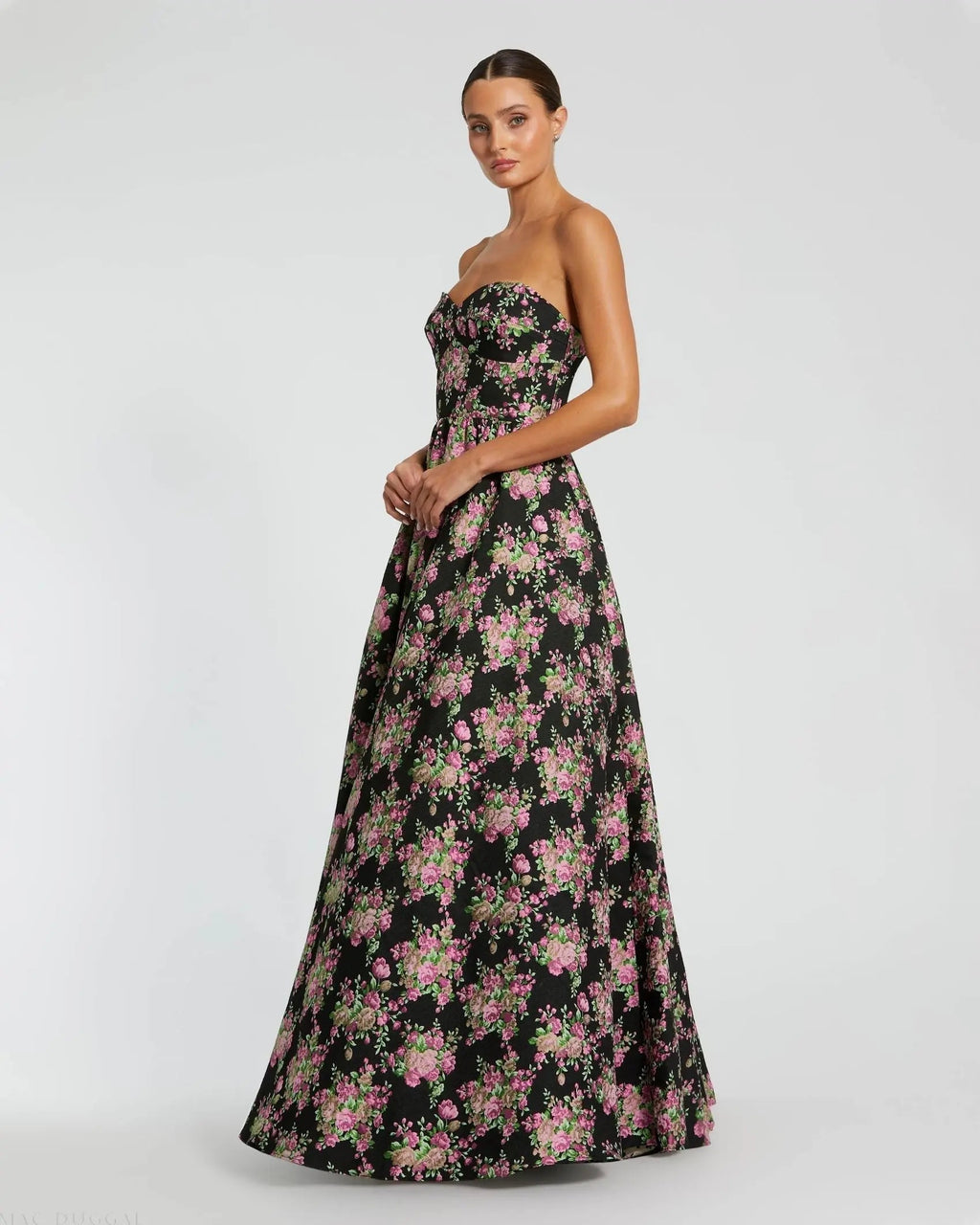 Women's Black Dress Floral Strapless - Black