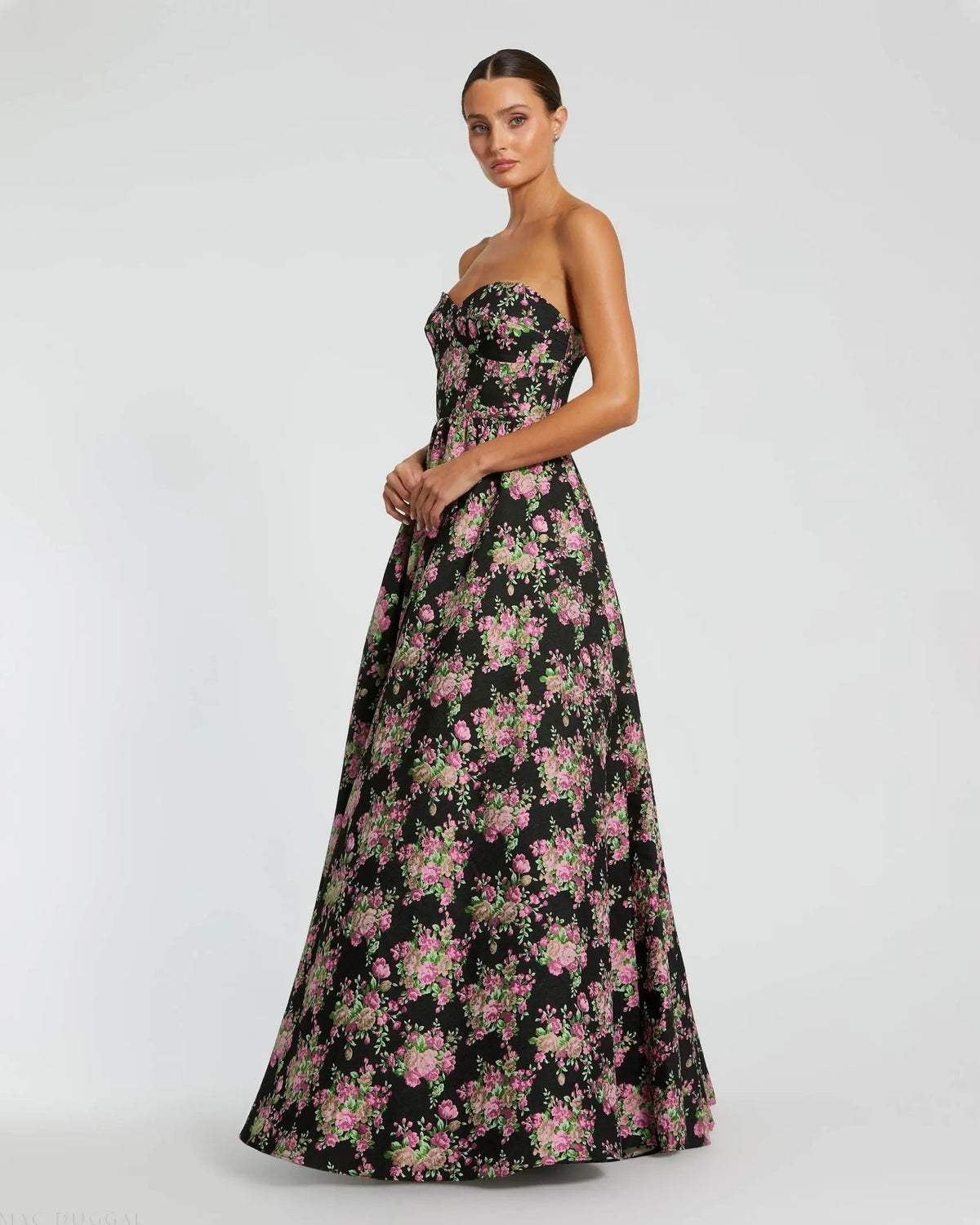 Women's Black Dress Floral Strapless - Black