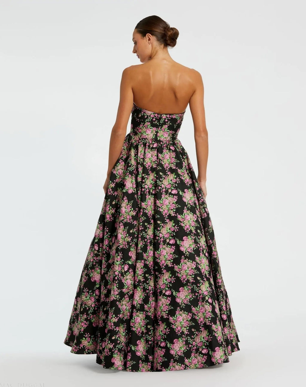Women's Black Dress Floral Strapless - Black