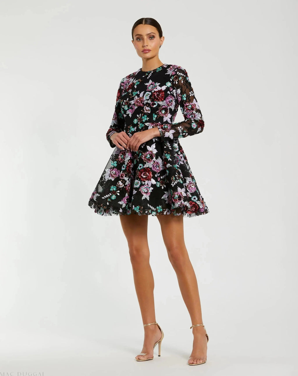 Women's Black Mini Dress Sequin - Black Floral