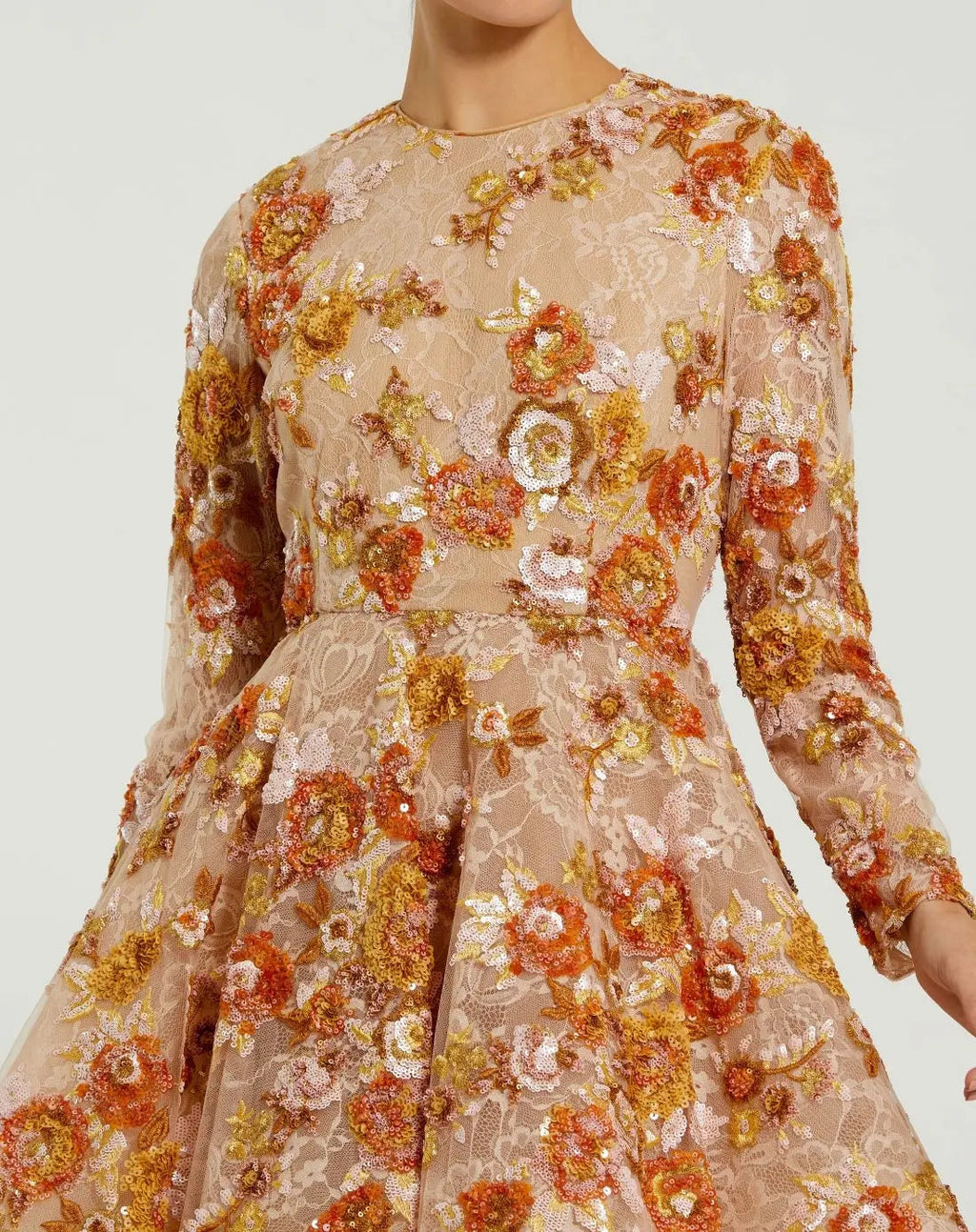 Women's Beige Mini Dress Sequin - Beige Floral