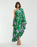 Women's Green Dress One Shoulder - Green Satin Floral
