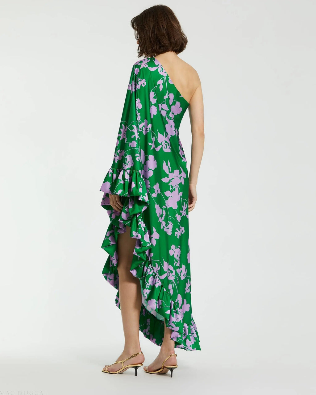 Women's Green Dress One Shoulder - Green Satin Floral