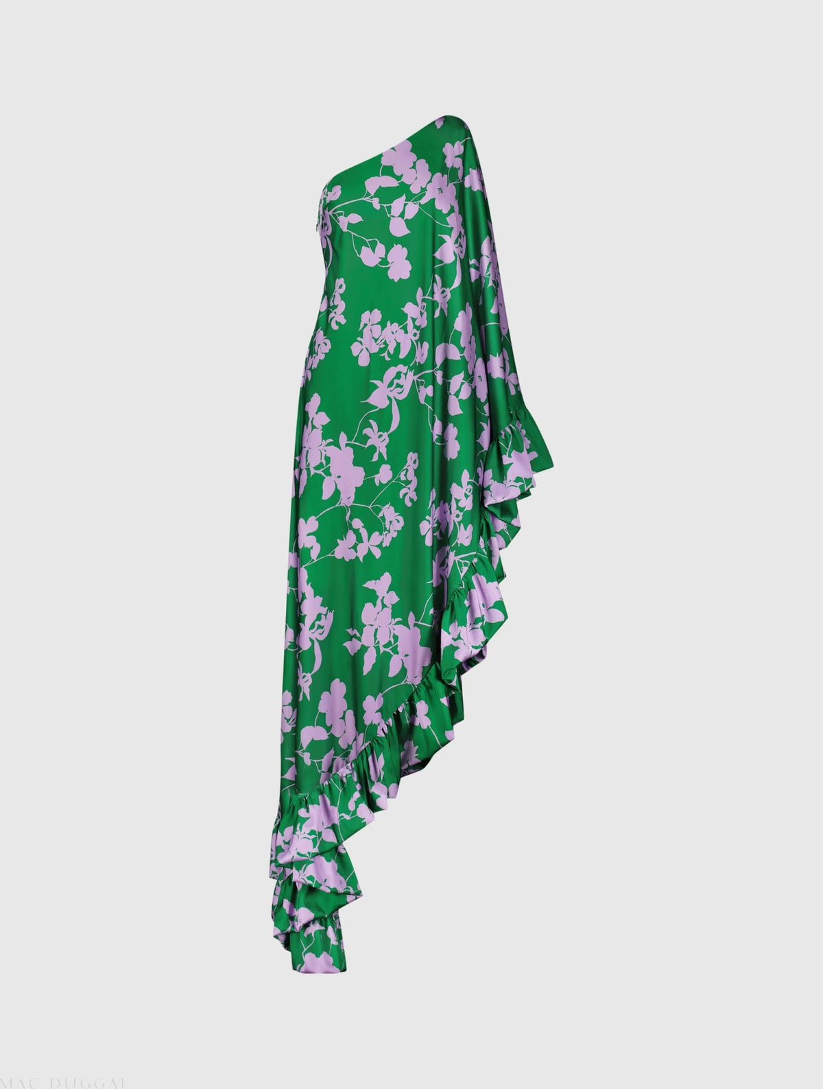 Women's Green Dress One Shoulder - Green Satin Floral