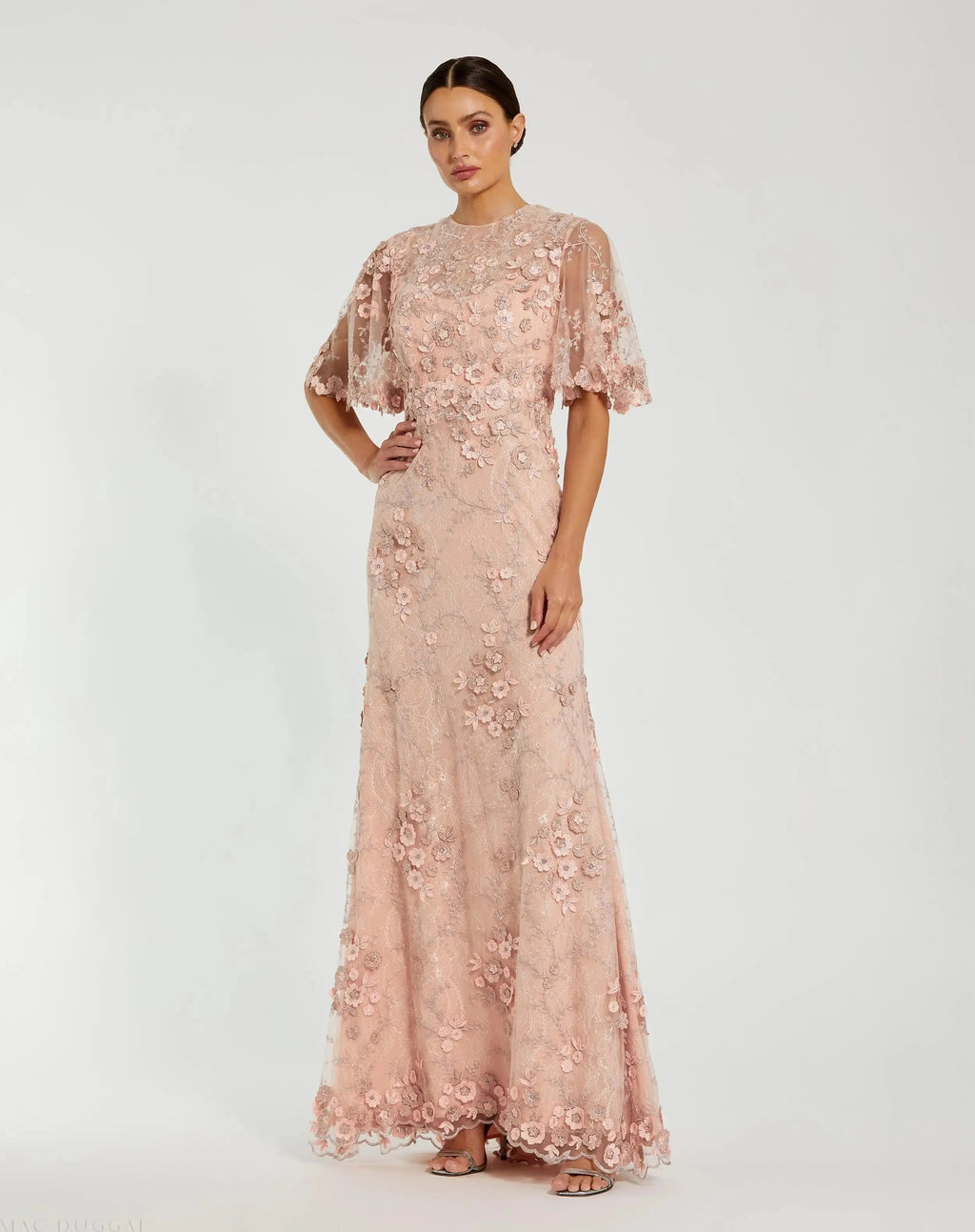 Women's Pink Dress Floral - Black Lace Mesh