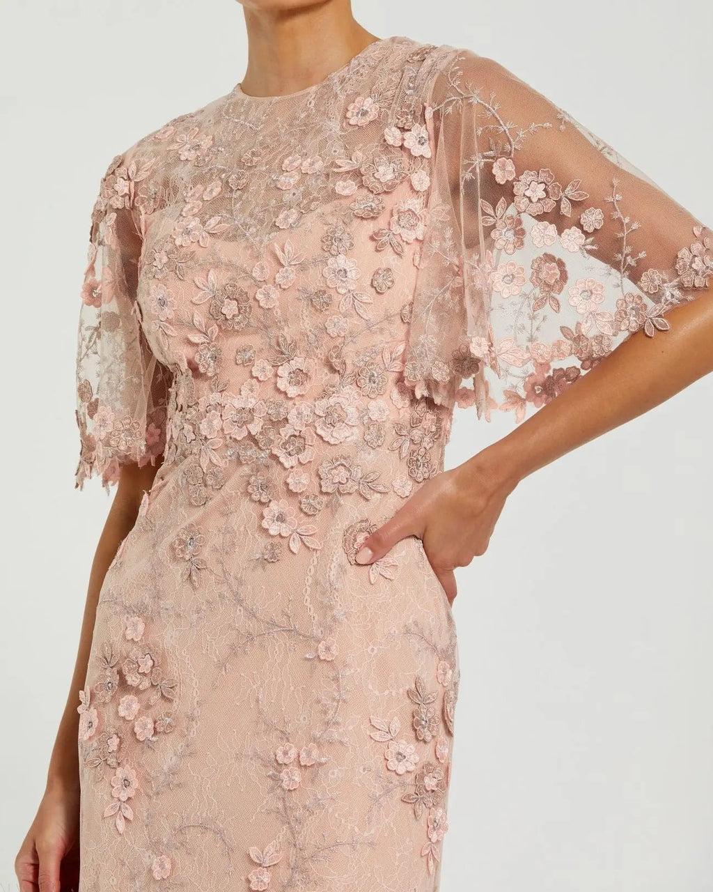 Women's Pink Dress Floral - Black Lace Mesh