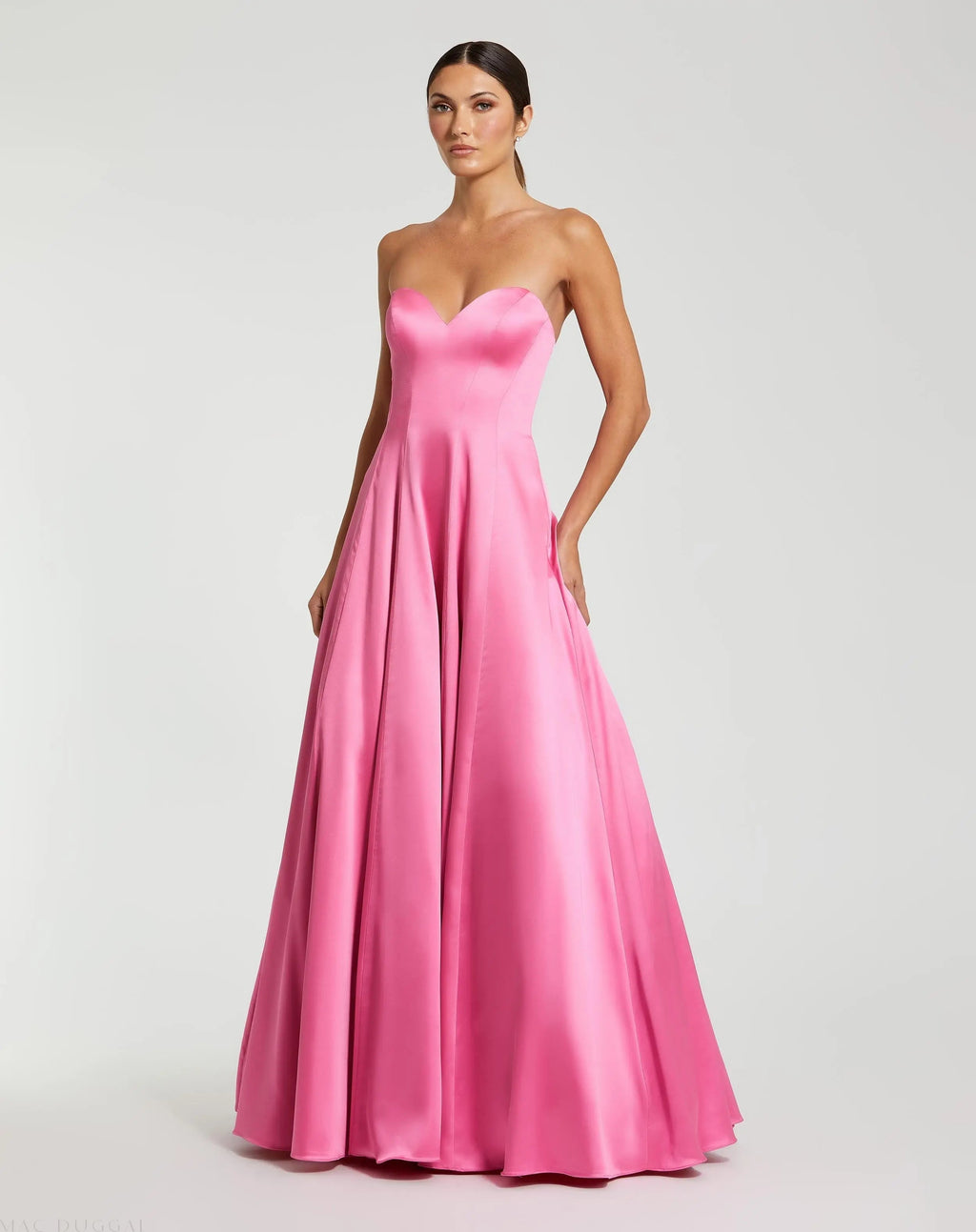 Women's Pink Dress Satin Strapless - Black
