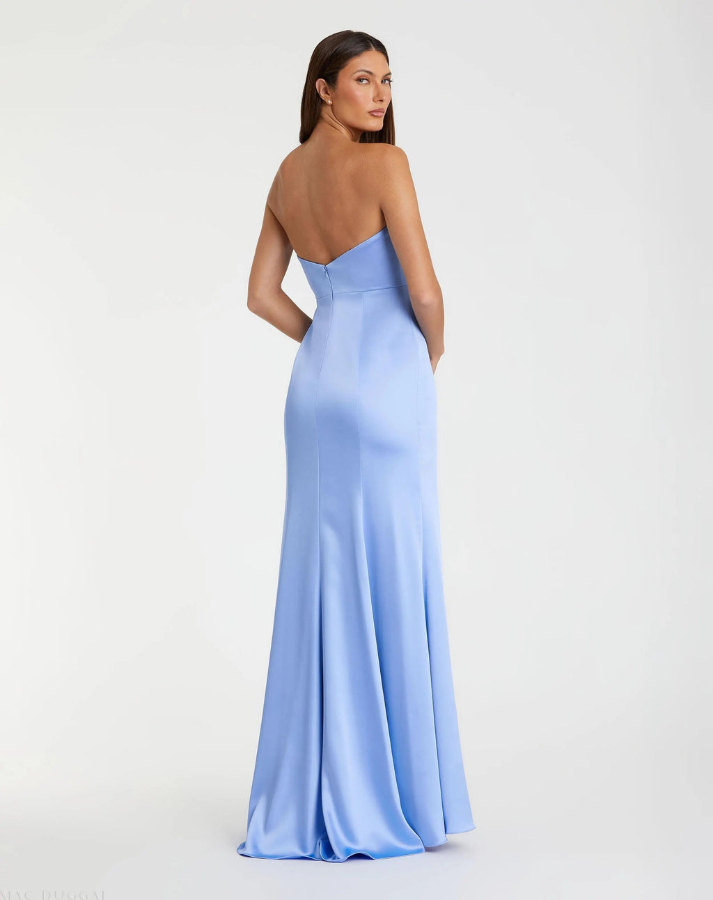 Women's Blue Dress Satin Strapless - Black Floral Ruched