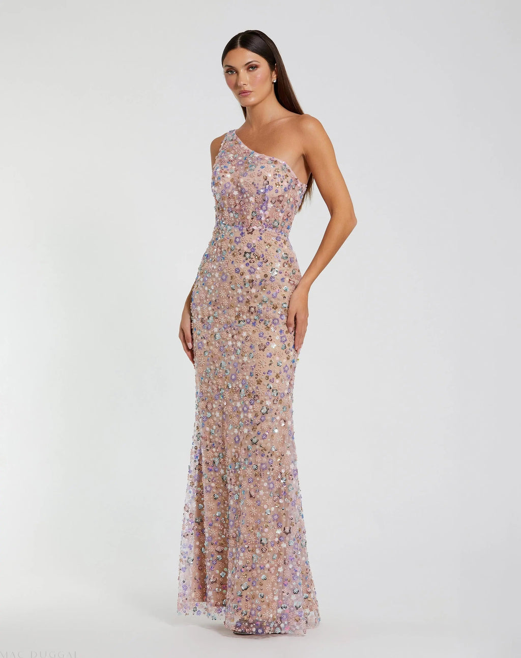Women's Pink Dress Floral One Shoulder - Black Sequin One-Shoulder