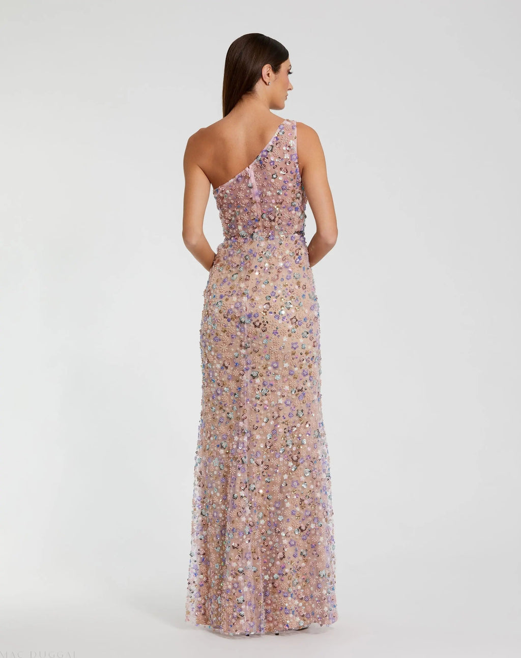 Women's Pink Dress Floral One Shoulder - Black Sequin One-Shoulder