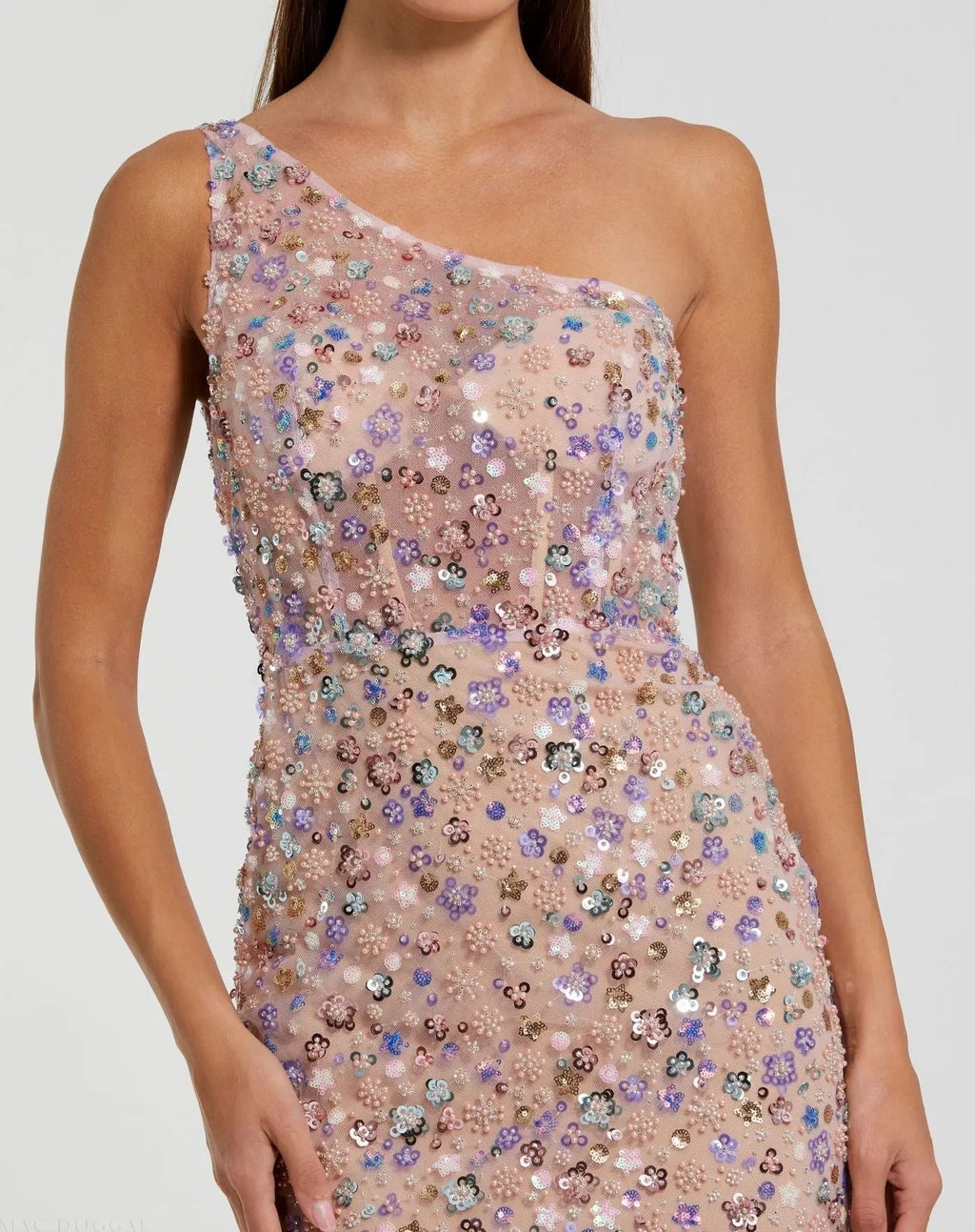 Women's Pink Dress Floral One Shoulder - Black Sequin One-Shoulder