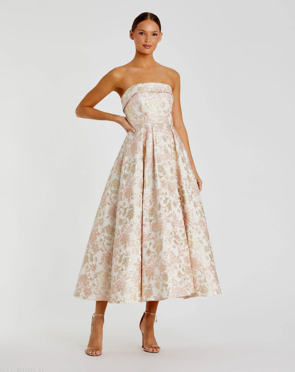 Women's White Midi Dress Floral Strapless - White