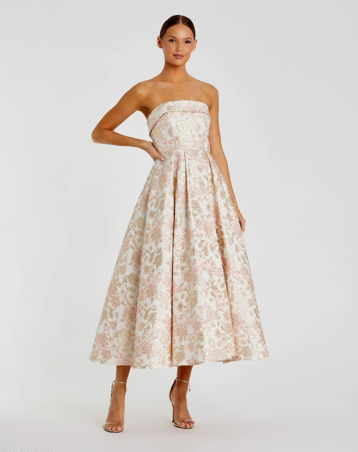Women's White Midi Dress Floral Strapless - White