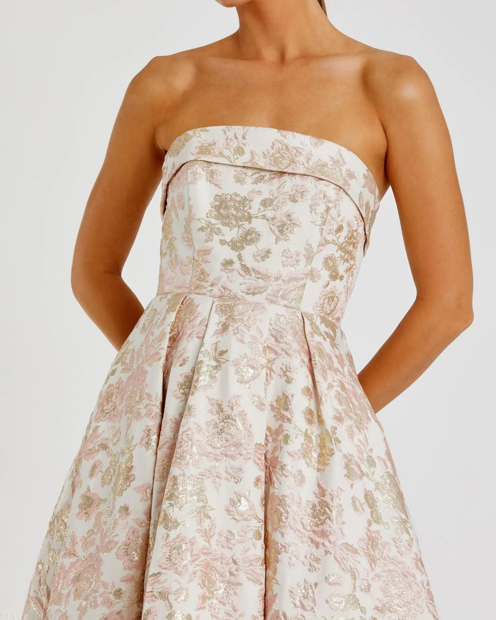Women's White Midi Dress Floral Strapless - White
