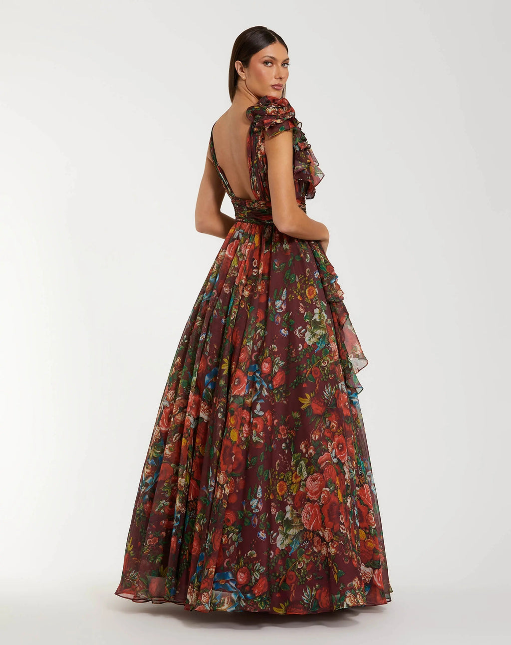 Women's Dress Floral Sleeveless - Black Ruched Ruffle