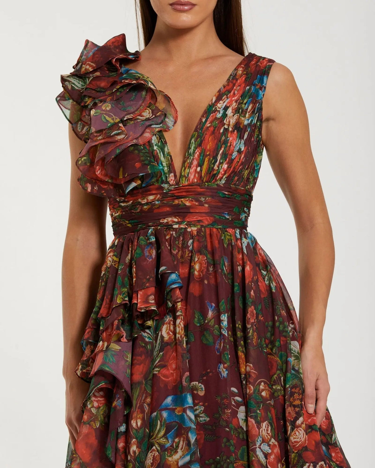 Women's Dress Floral Sleeveless - Black Ruched Ruffle