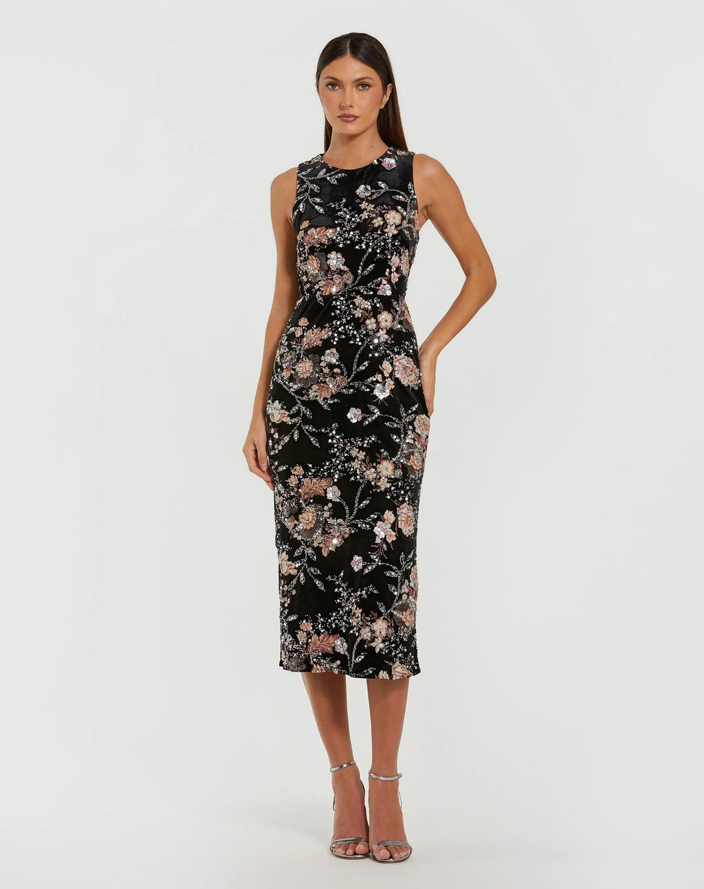 Women's Black Midi Dress Sequin Velvet