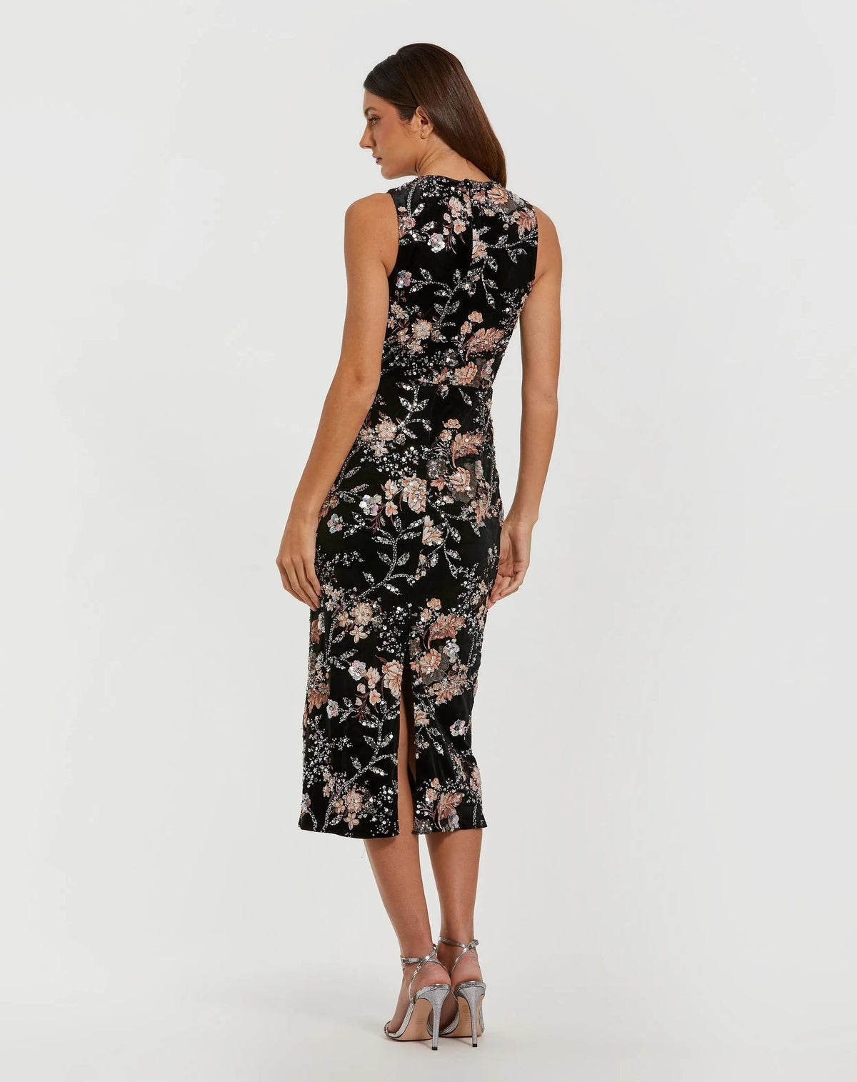 Women's Black Midi Dress Sequin Velvet