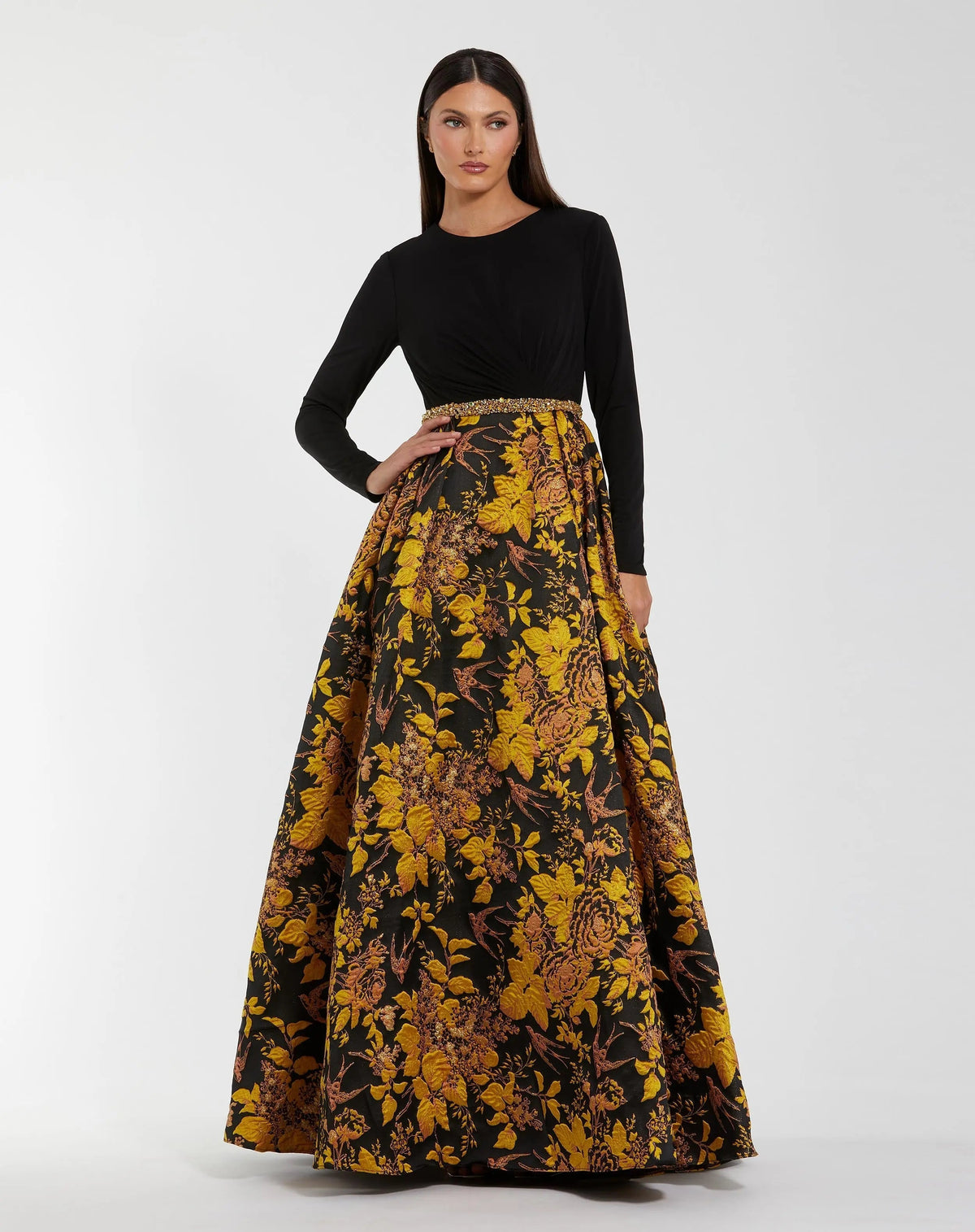 Women's Black Dress - Black Floral Ruched
