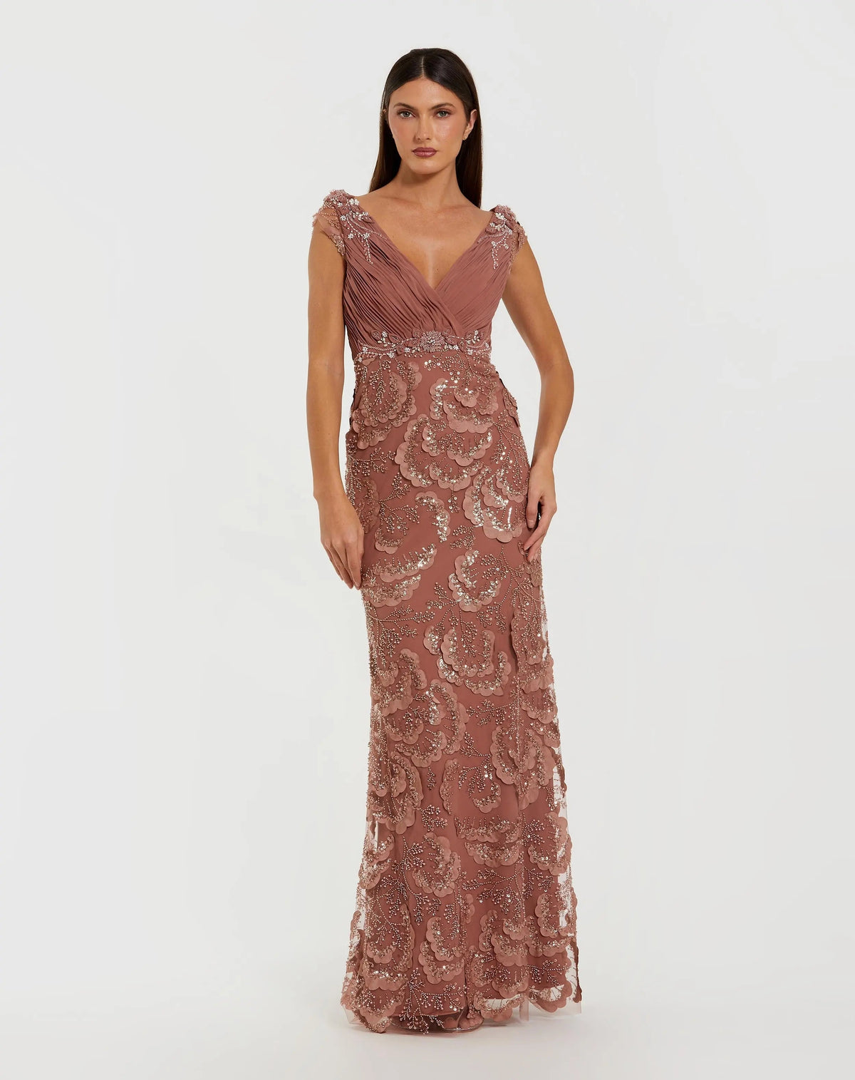Women's Pink Evening Dress Floral for Evening & Special Occasions - Black Sequin Ruched