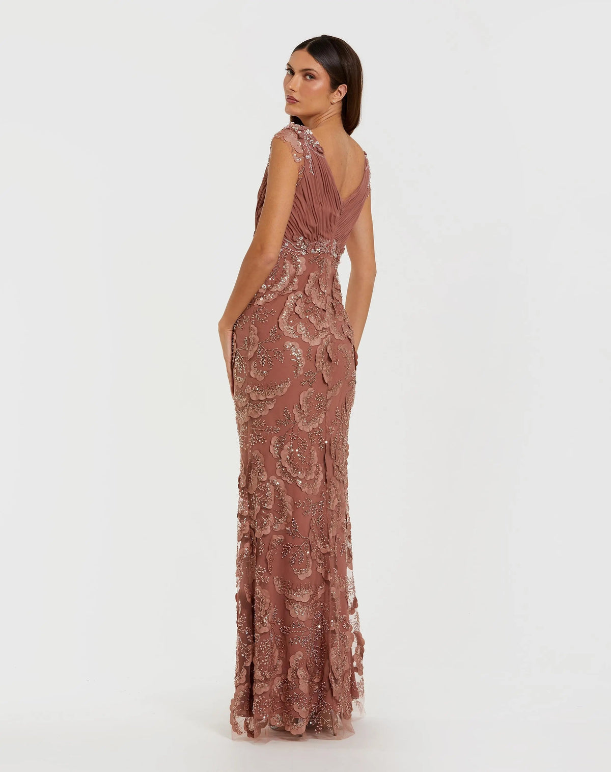 Women's Pink Evening Dress Floral for Evening & Special Occasions - Black Sequin Ruched