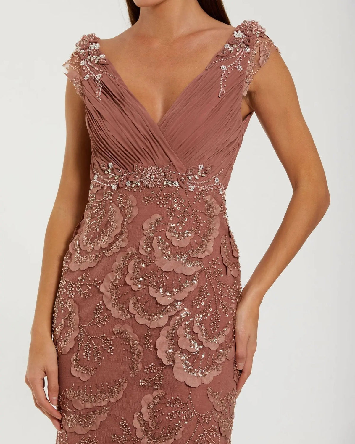 Women's Pink Evening Dress Floral for Evening & Special Occasions - Black Sequin Ruched