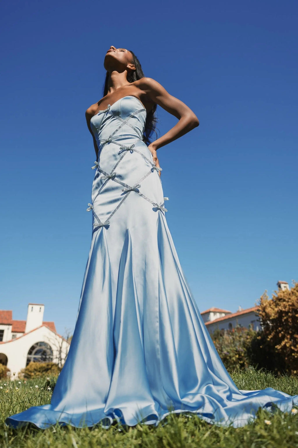 Women's Blue Dress Satin Strapless - Black