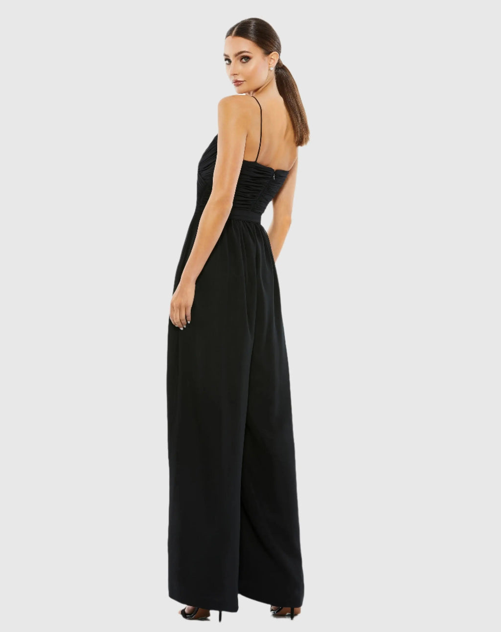 Women's Black Flowy Faux Wrap Jumpsuit