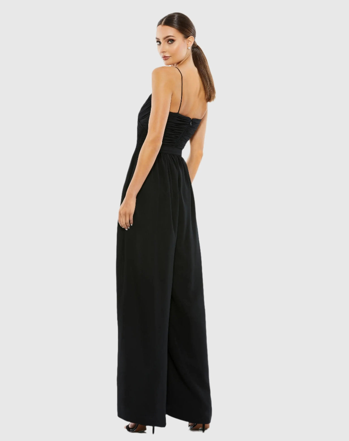 Women's Black Flowy Faux Wrap Jumpsuit