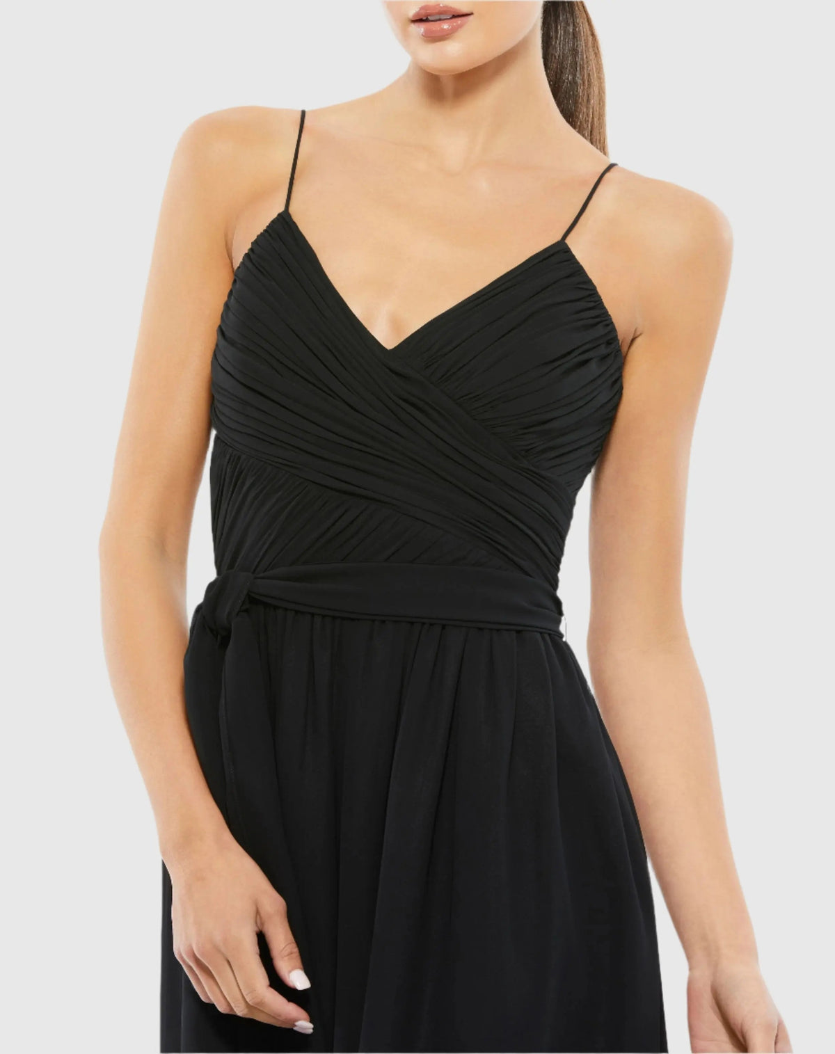 Women's Black Flowy Faux Wrap Jumpsuit