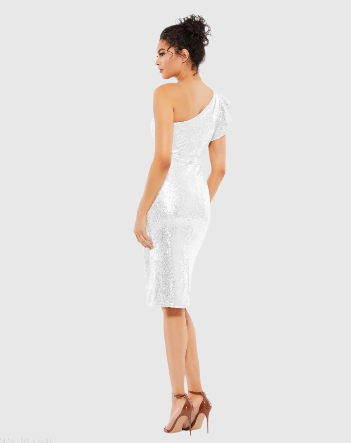 Women's White Midi Dress Sequin One Shoulder