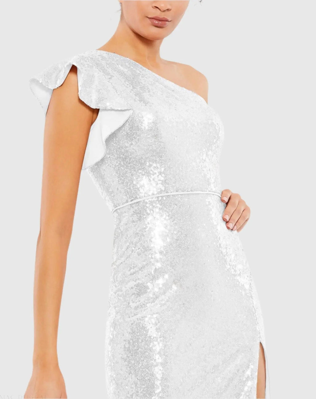 Women's White Midi Dress Sequin One Shoulder