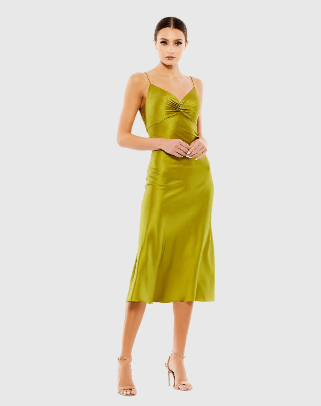 Green Spaghetti Strap Charmeuse Slip Dress