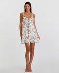 Women's White Mini Dress - White Floral Ruffle