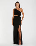 Women's Black Dress Ruched One Shoulder - Black One-Shoulder Cutout