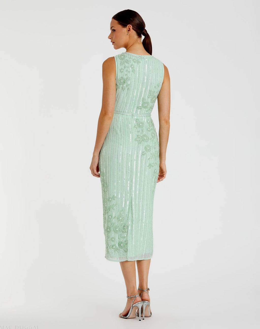 Women's Green Midi Dress Floral Sleeveless - Green Sequin