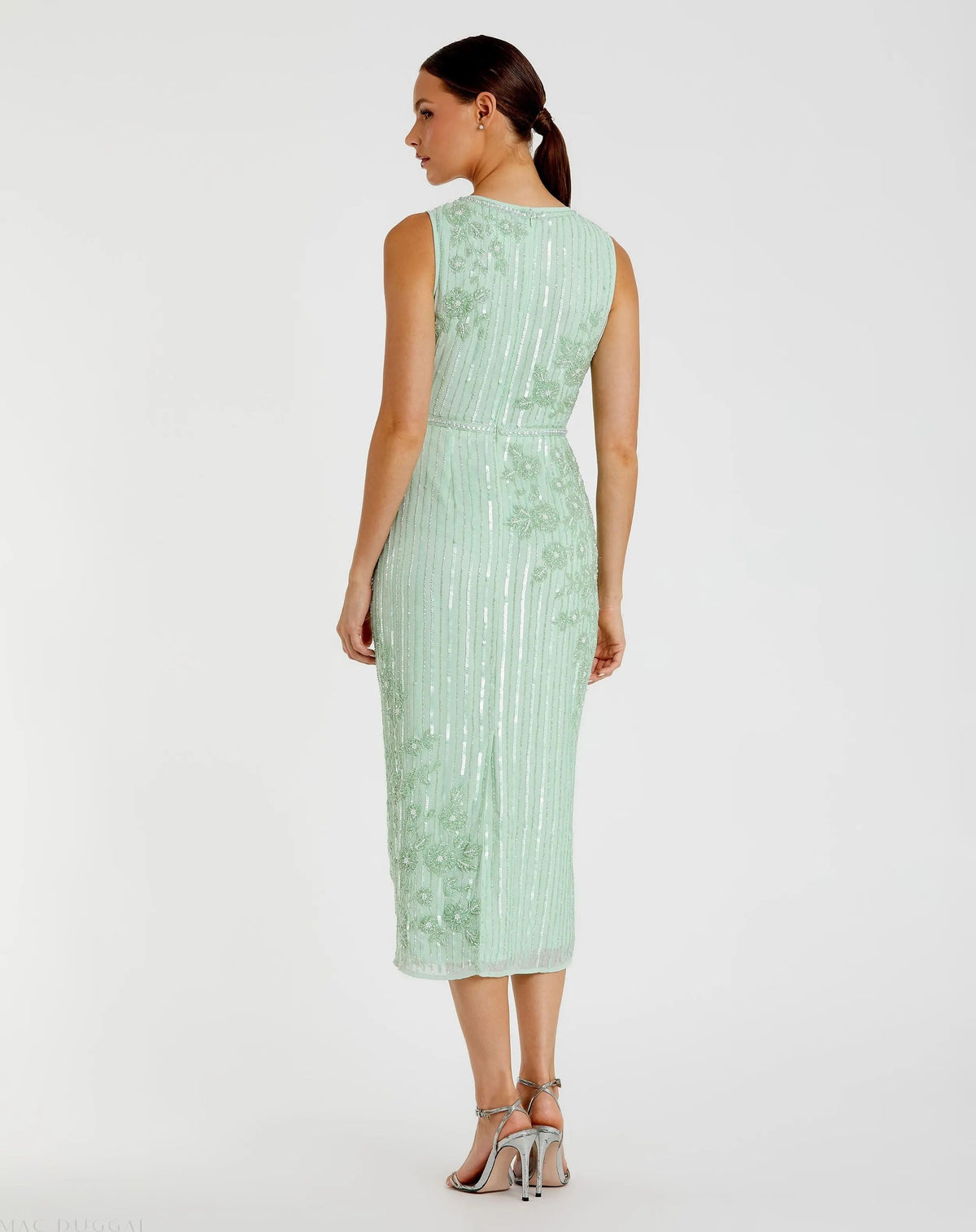 Women's Green Midi Dress Floral Sleeveless - Green Sequin