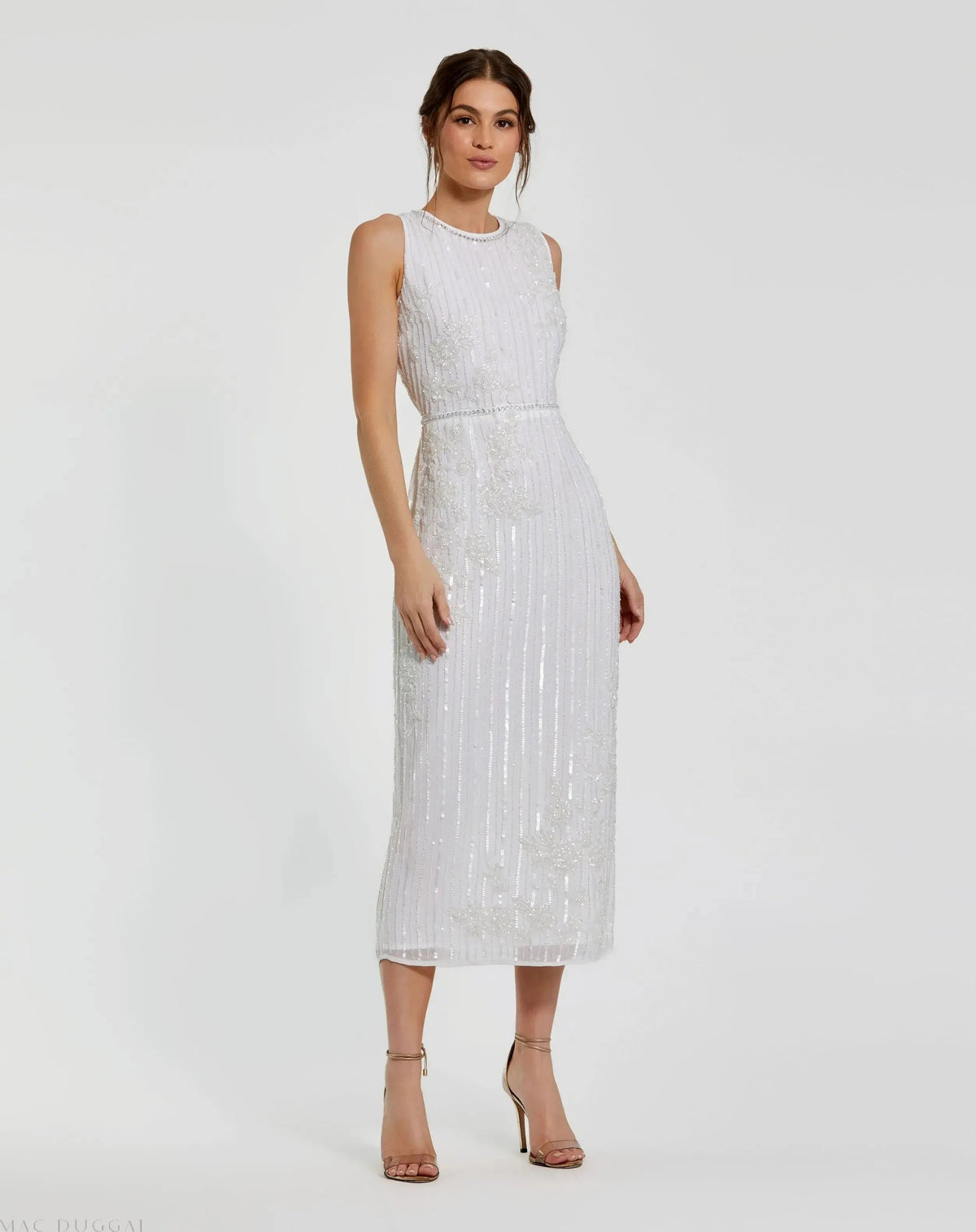 Women's White Midi Dress Floral Sleeveless