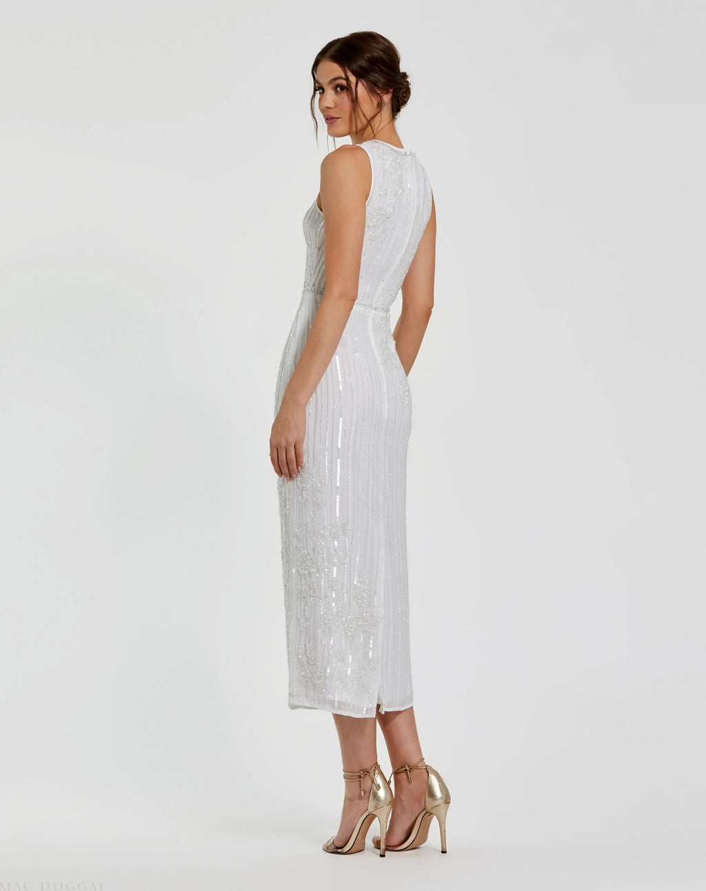 Women's White Midi Dress Floral Sleeveless