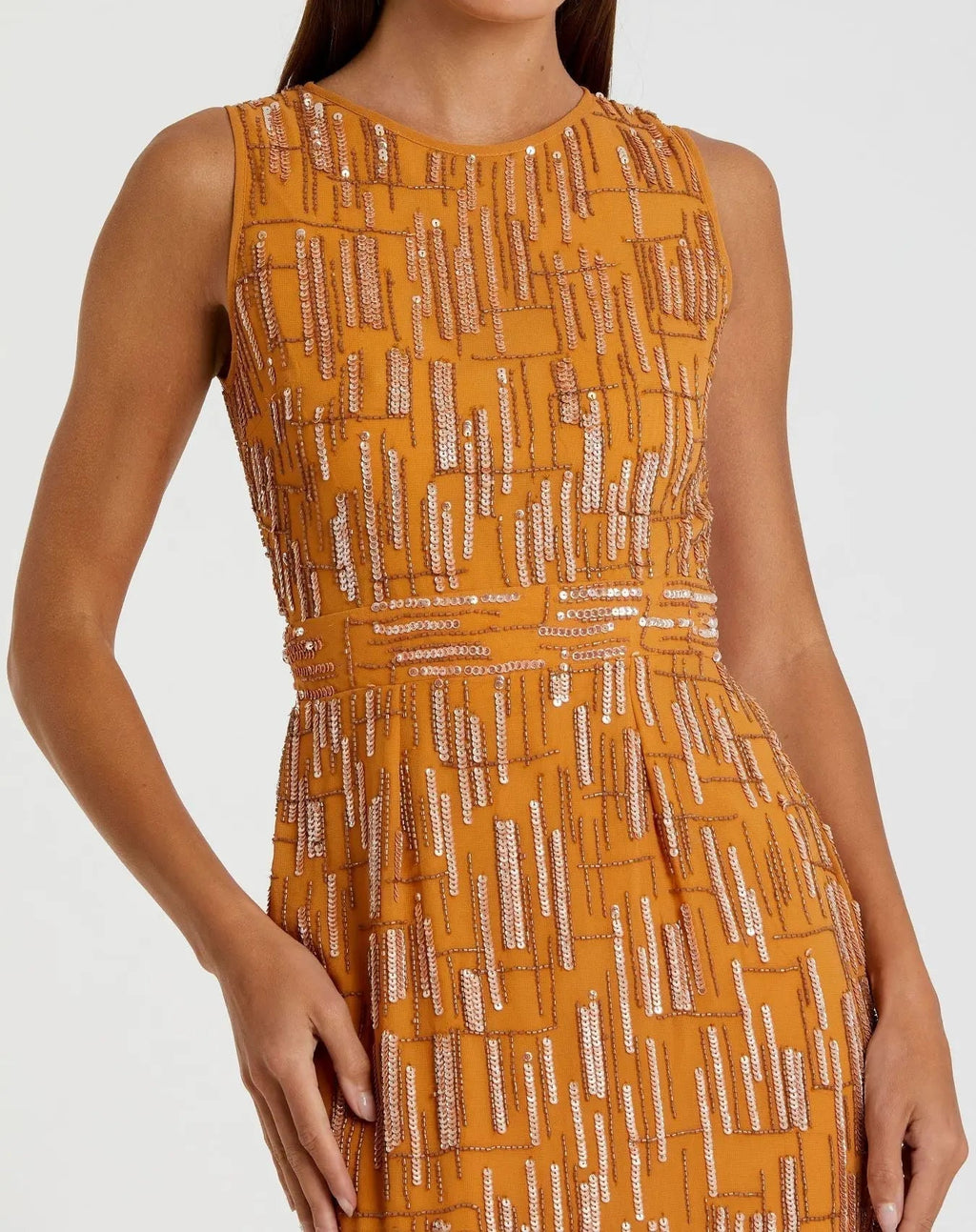 Women's Orange Midi Dress Sleeveless - Orange Sequin