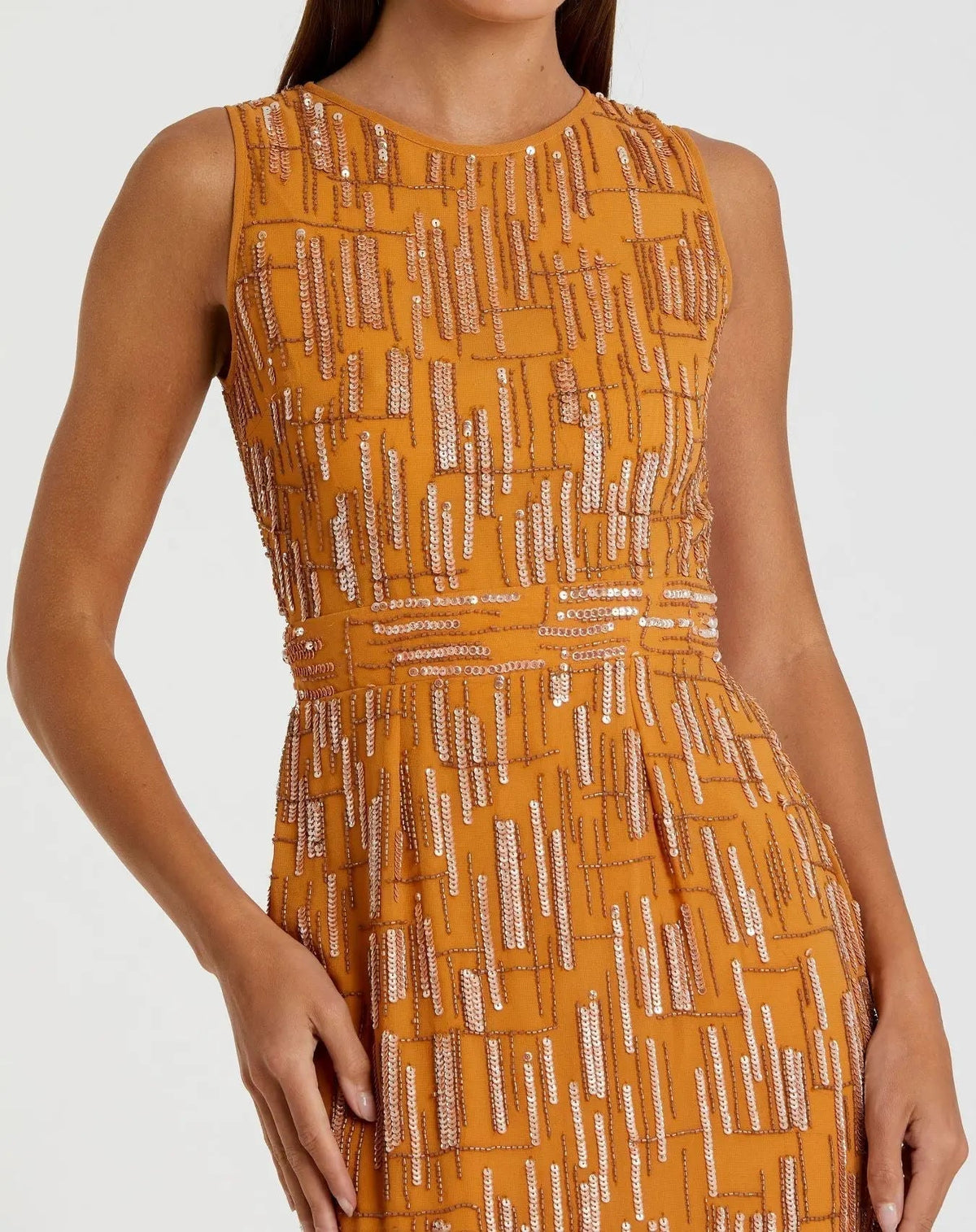 Women's Orange Midi Dress Sleeveless - Orange Sequin
