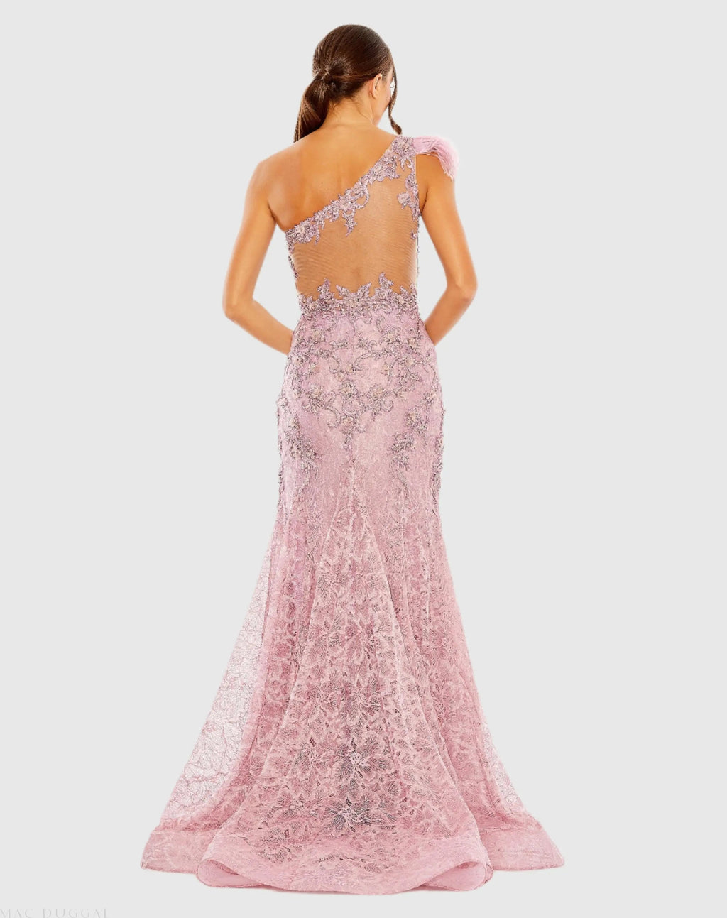 Women's Pink Dress One Shoulder - Black Lace Floral