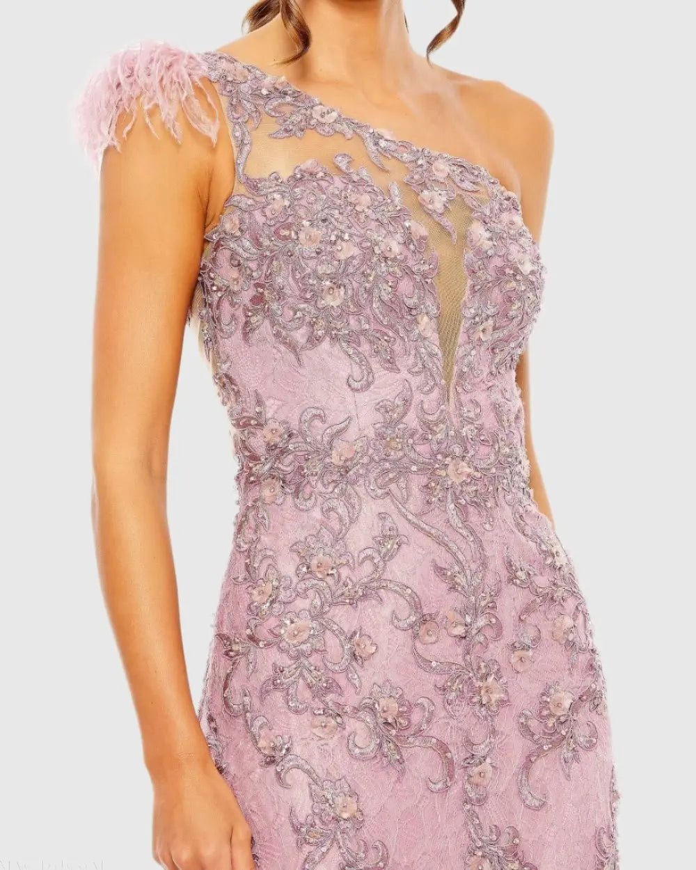 Women's Pink Dress One Shoulder - Black Lace Floral