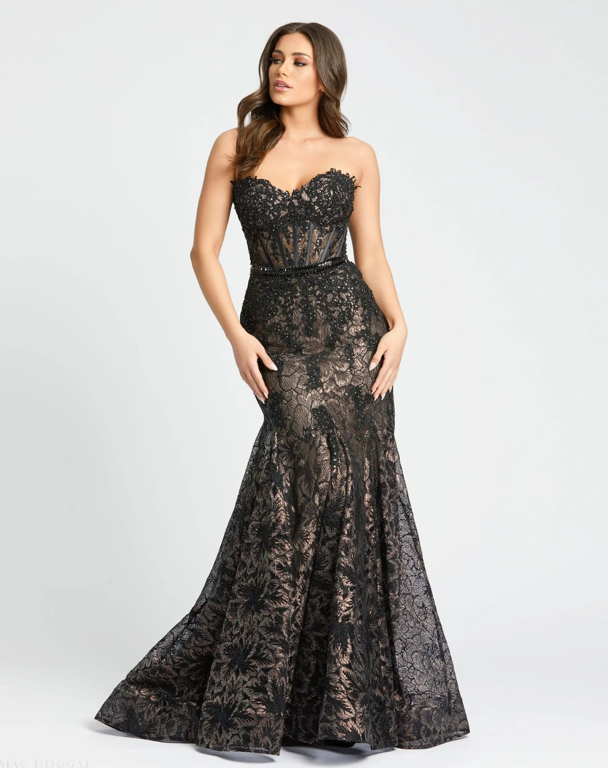 Women's Black Dress Strapless - Black Lace